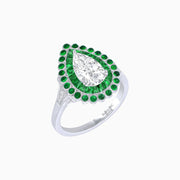 Vintage Style Pear Shape Mosaic Ring with French-Cut and Cabochon Borders - Shahin Jewelry